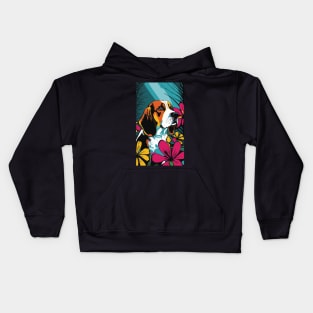 Beagle Dog Vibrant Tropical Flower Tall Retro Vintage Digital Pop Art Portrait 2 Kids Hoodie